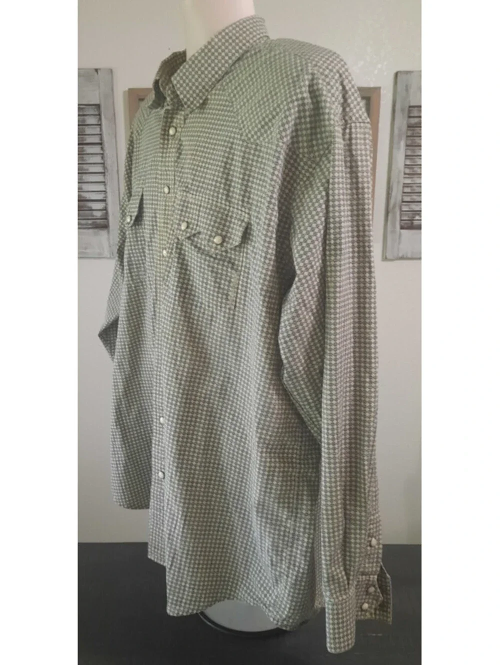 RESISTOL Mens Long Sleeve Western Shirt XL Tan Black Pearl Snaps Gray Marbling